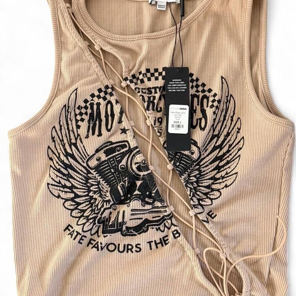 Fashion Nova Women's Motorcycle Lace Up Tank Size L - Picture 2 of 5
